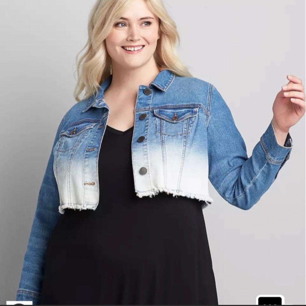 Cropped Denim Jacket Dip Dye Wash Lane Bryant Size 24